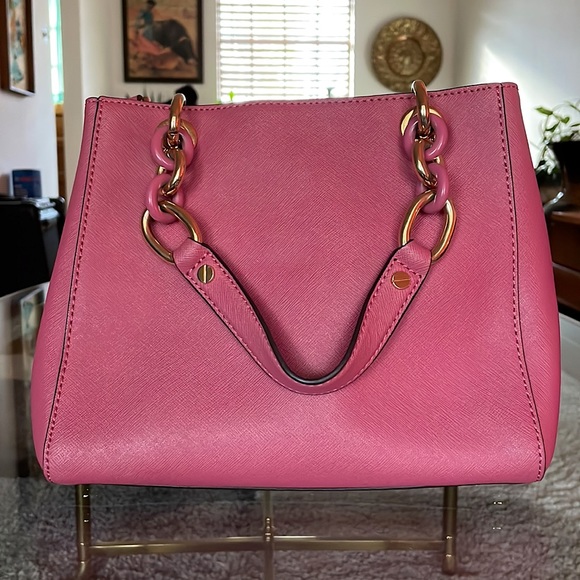 Michael Kors Leather Handbag in Coral w/ Gold Accents - Picture 2 of 4